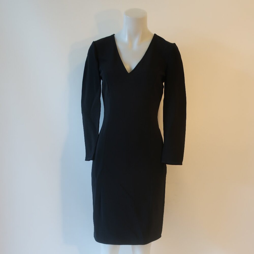 Womens Carolina Herrera Black Long Sleeve V-Neck Sheath Dress 2 *